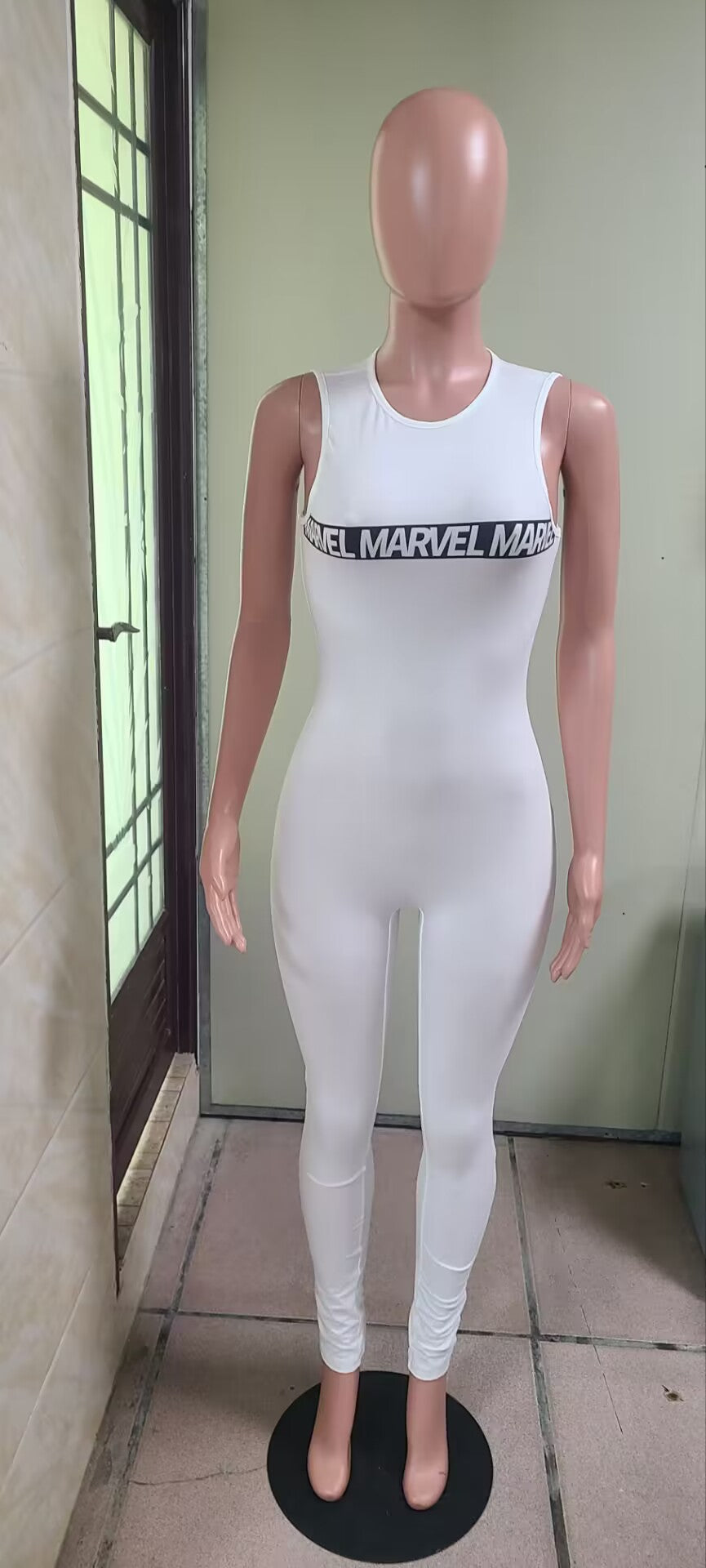 Women's Casual Sports Street Slim Letter Print Round Neck Sleeveless Jumpsuit 11