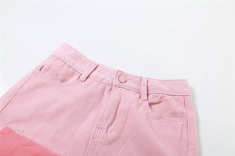 Autumn Women's Patchwork Contrast Color High Waisted Loose Casual Denim Pants For Women 14