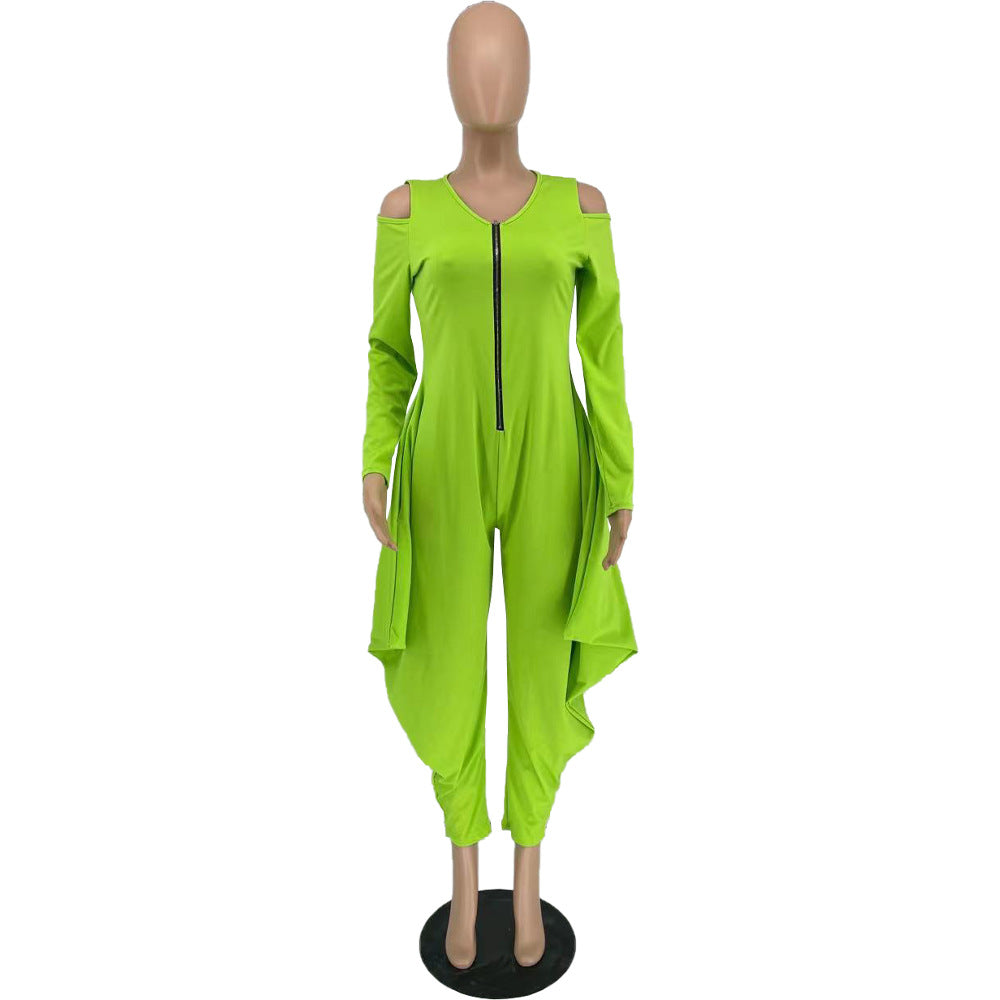 Women's Solid Color Cutout Long Sleeve Fashionable Loose Jumpsuit 32