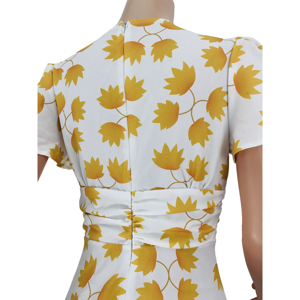 Deep V Neck Slim Waist Pleated Dress 14