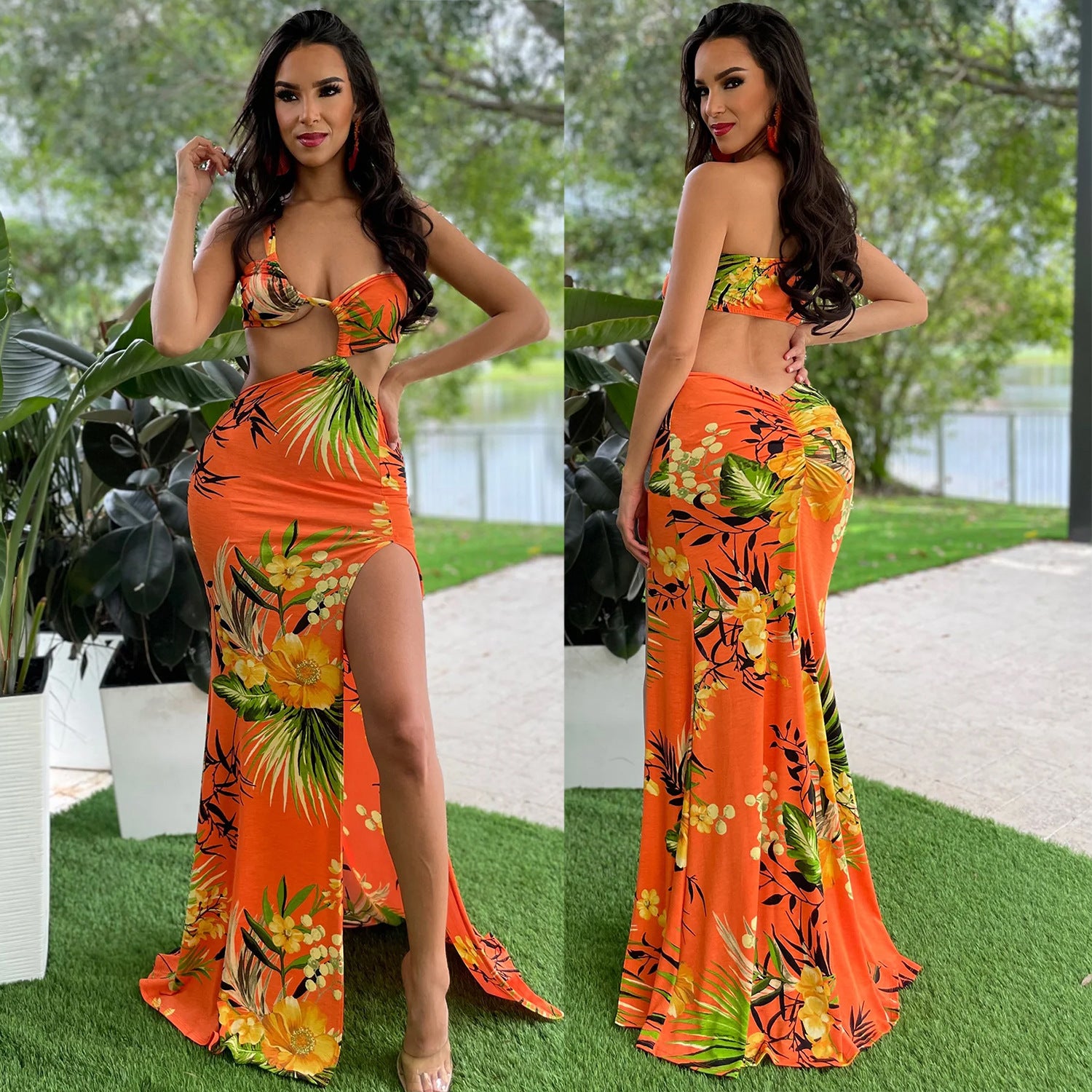 Women's Printed Sexy Slit Strap Dress