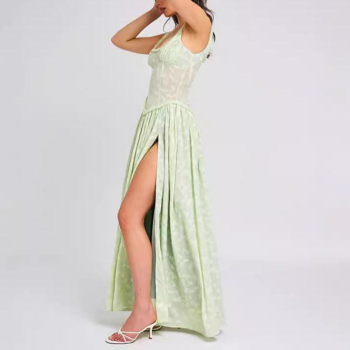 Women's U-Neck Strap Backless Chiffon Dress 4