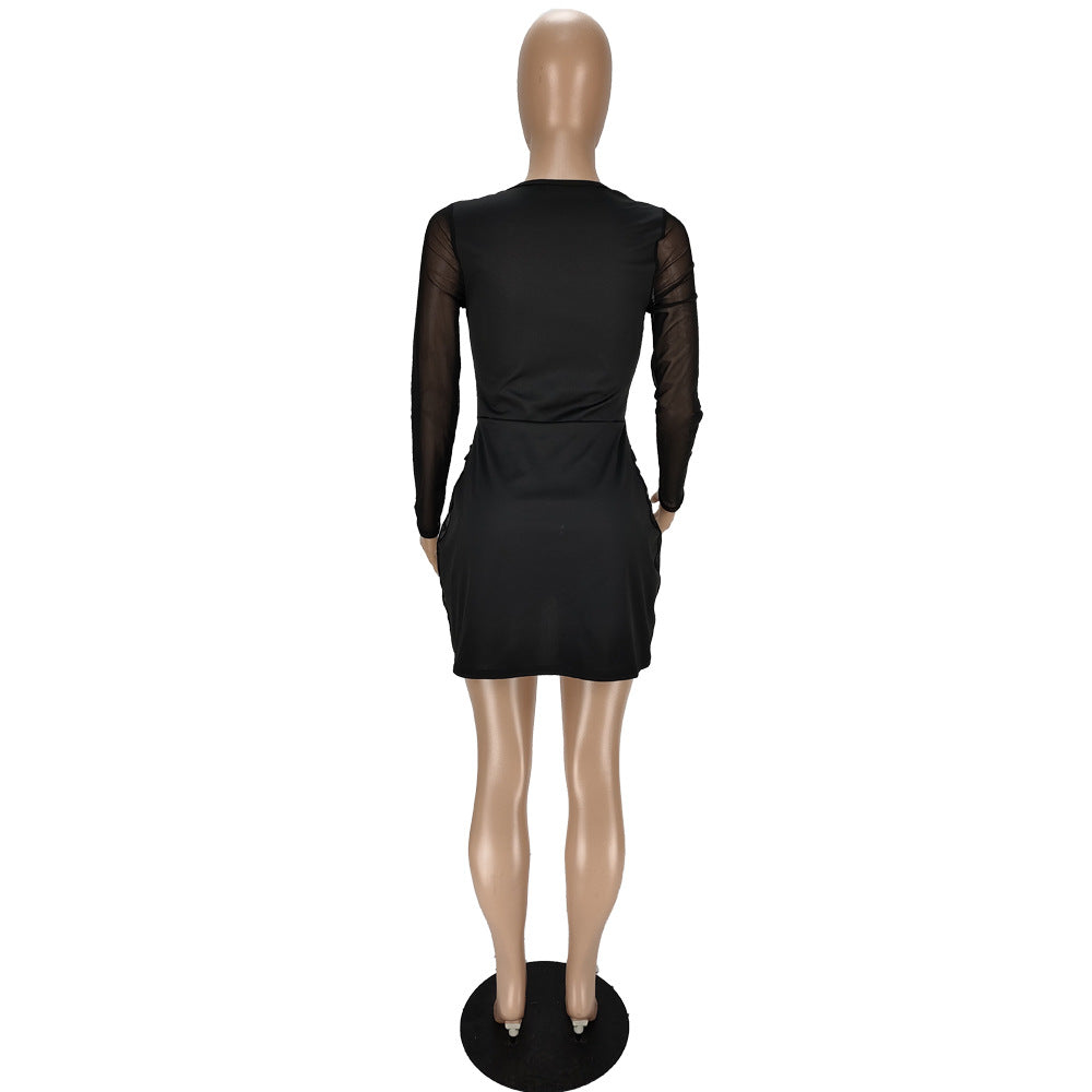 Women Mesh See-Through Patchwork Zipper Top and Shorts Two-piece Set 13