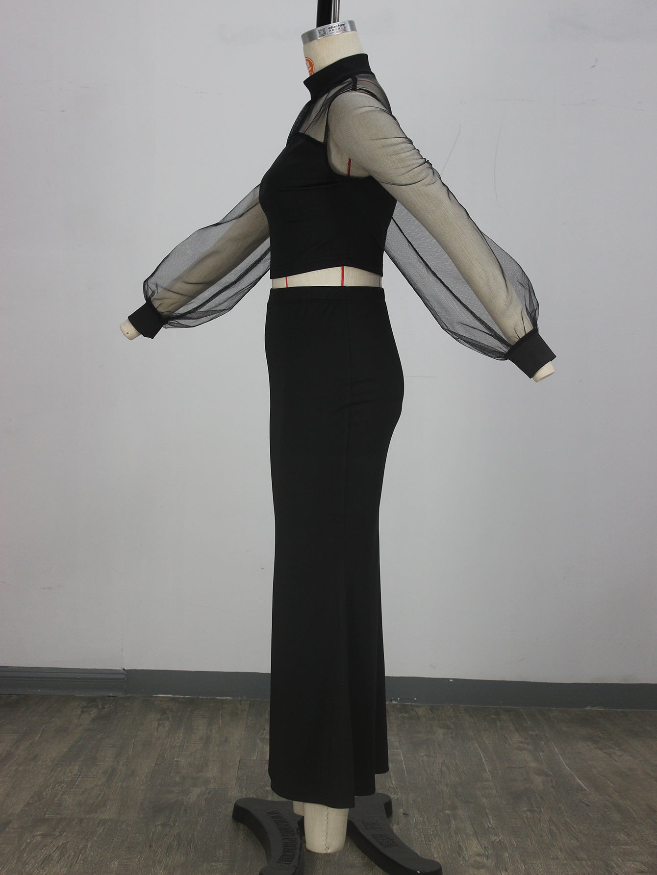 Women Elegant Mesh Patchwork Top And Long Skirt Two-piece Set 8
