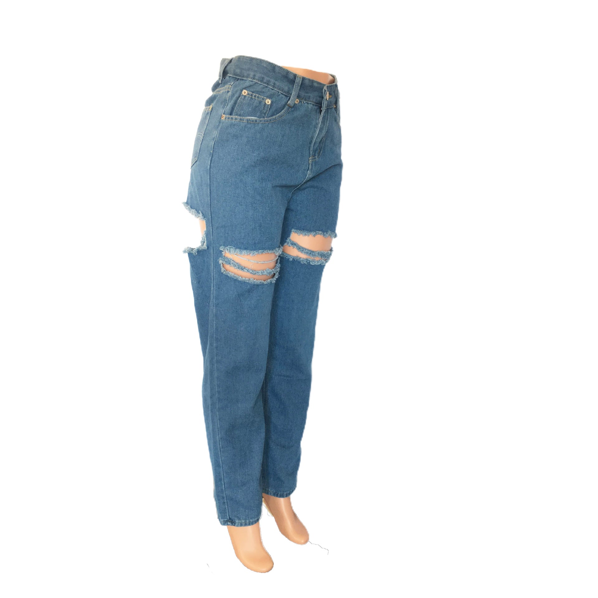women washed high waist loose Ripped Denim pants 10