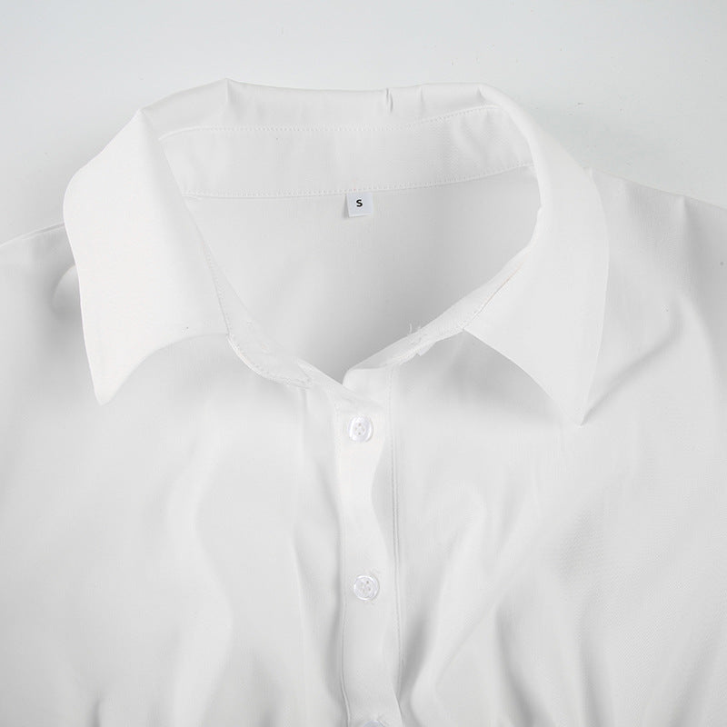 Women's Solid Color Lace Patchwork Puff Sleeve Slim Waist Single-breasted Shirt Short Top 7