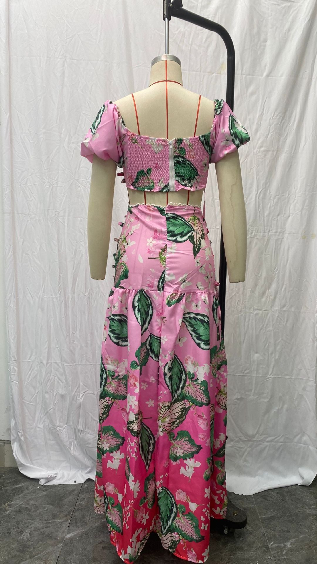 Women Casual Leaf Ombre Print Top and Skirt Two-Piece Set 10