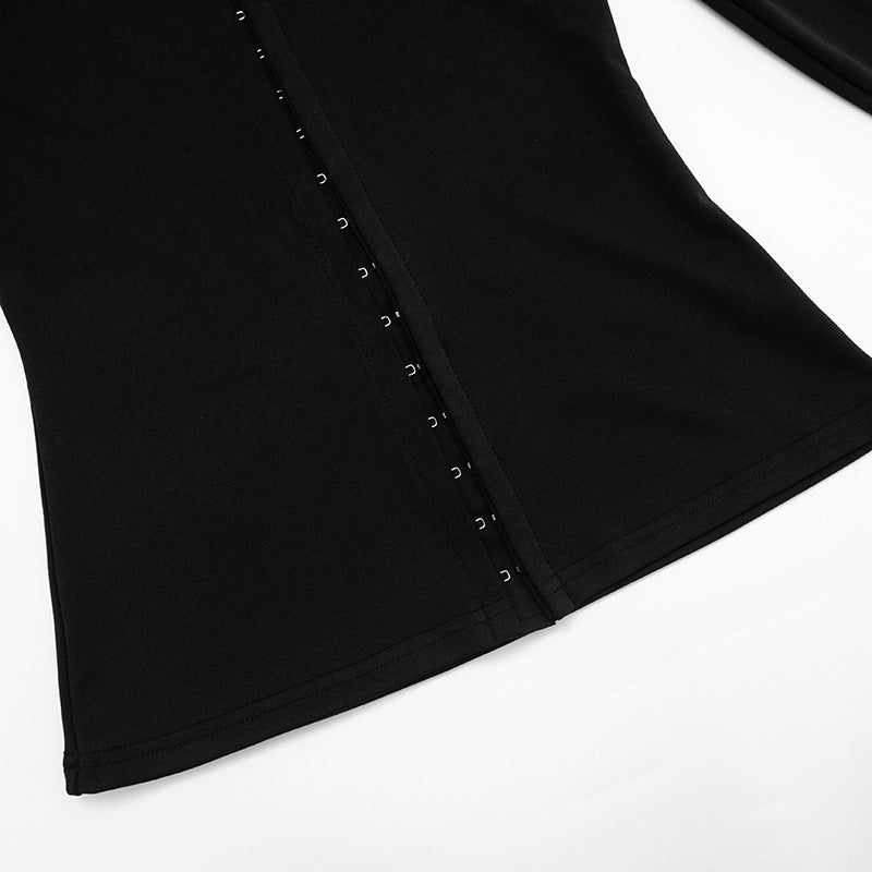 Women's Autumn Winter Round Neck Buttons Slim Waist Long Sleeve Top Shorts Set 20