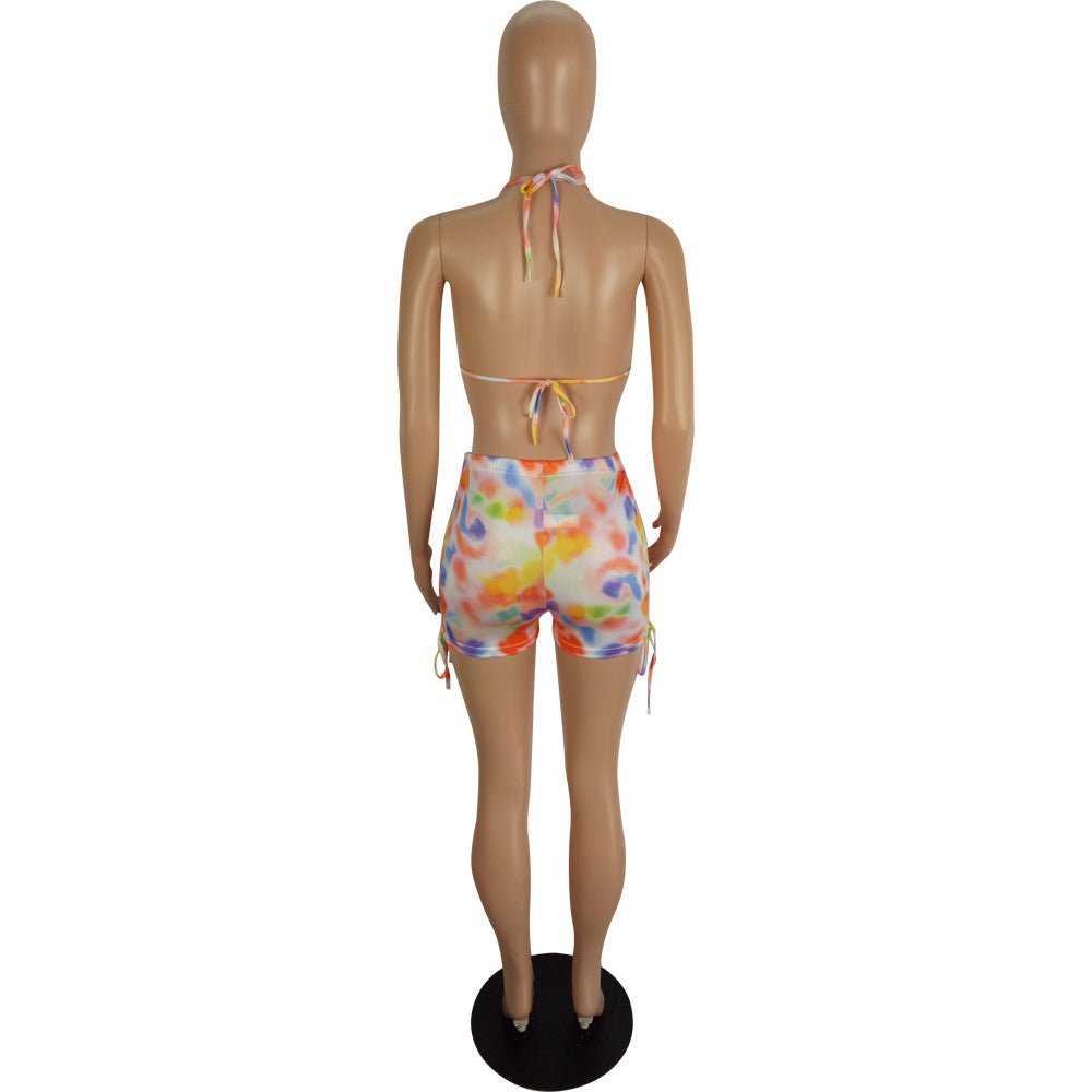 Spring And Summer Women's Sexy Multi-Color Printed Two-Piece Shorts Set 38