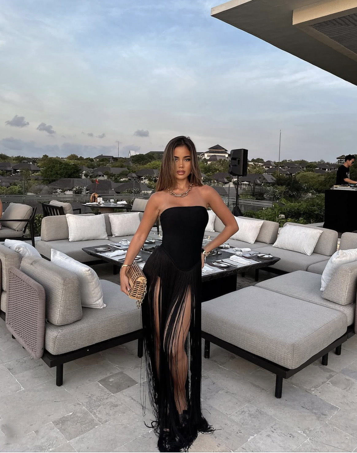 Spring Summer Style Tassel Trimmed Sexy Slimming Zipper Strapless Dress 4