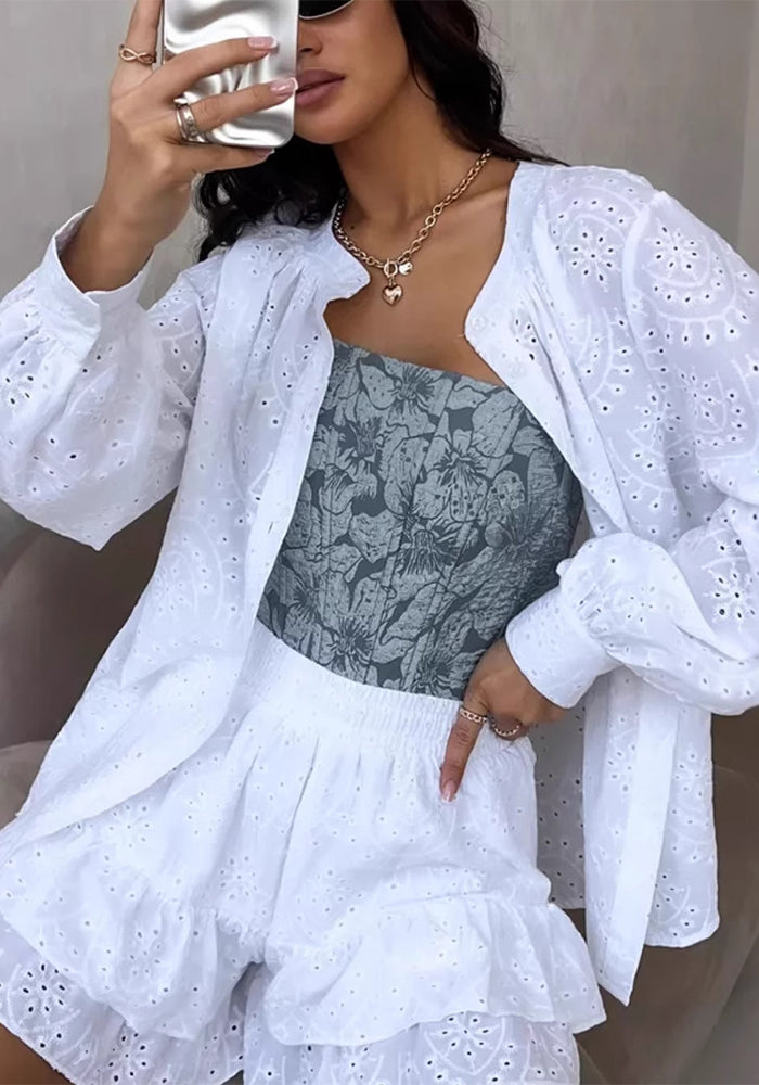 Spring & Summer Women's Fashion Casual Jacquard Two-Piece Shorts Set