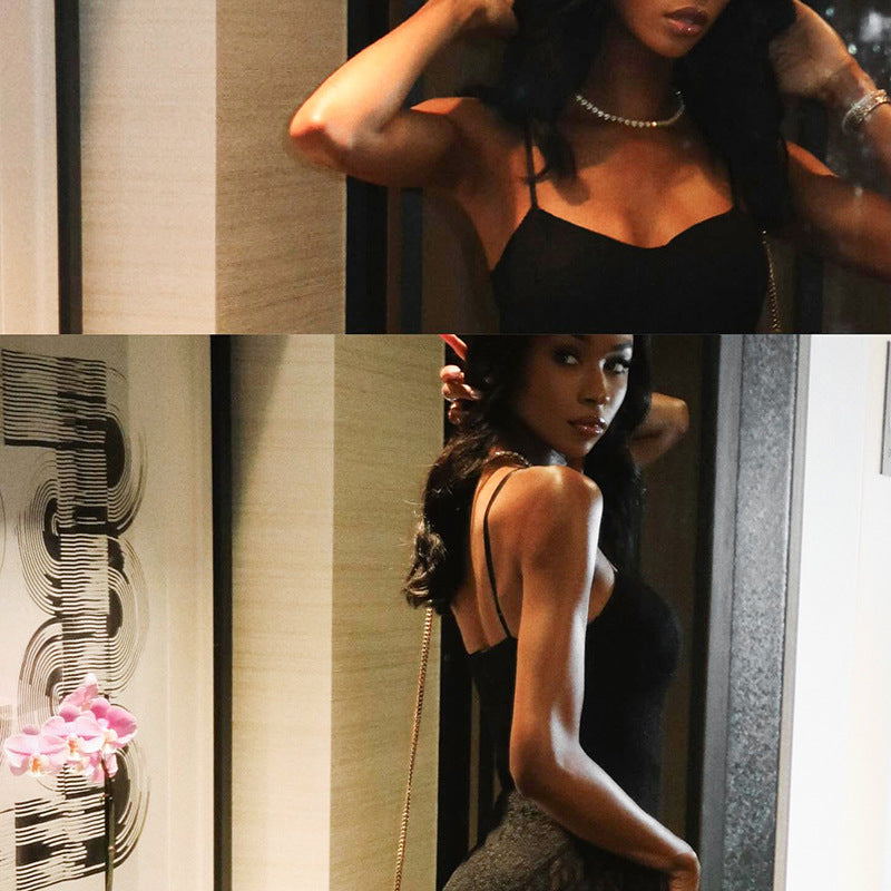 Women Sexy Lace Strapless Suspender Backless Mesh Jumpsuit 12