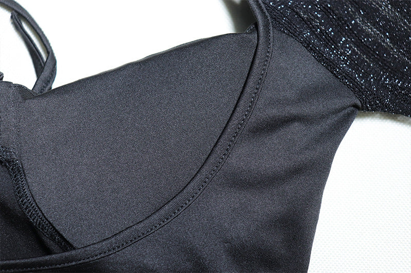 Women Lace Mesh Patchwork Long Sleeve Bodycon Dress 19