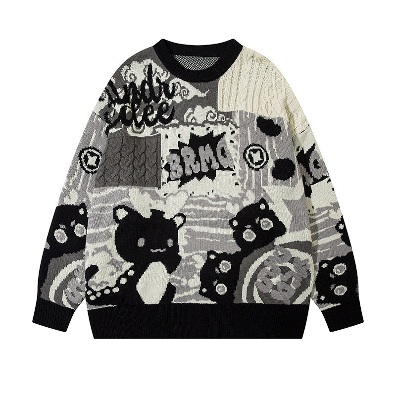 Men's Cartoon Letter Round Neck Long Sleeve Sweater 3