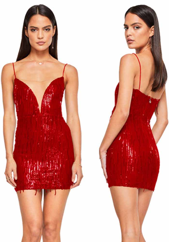 Women's Deep V Sleeveless Sequined Bodycon Dress