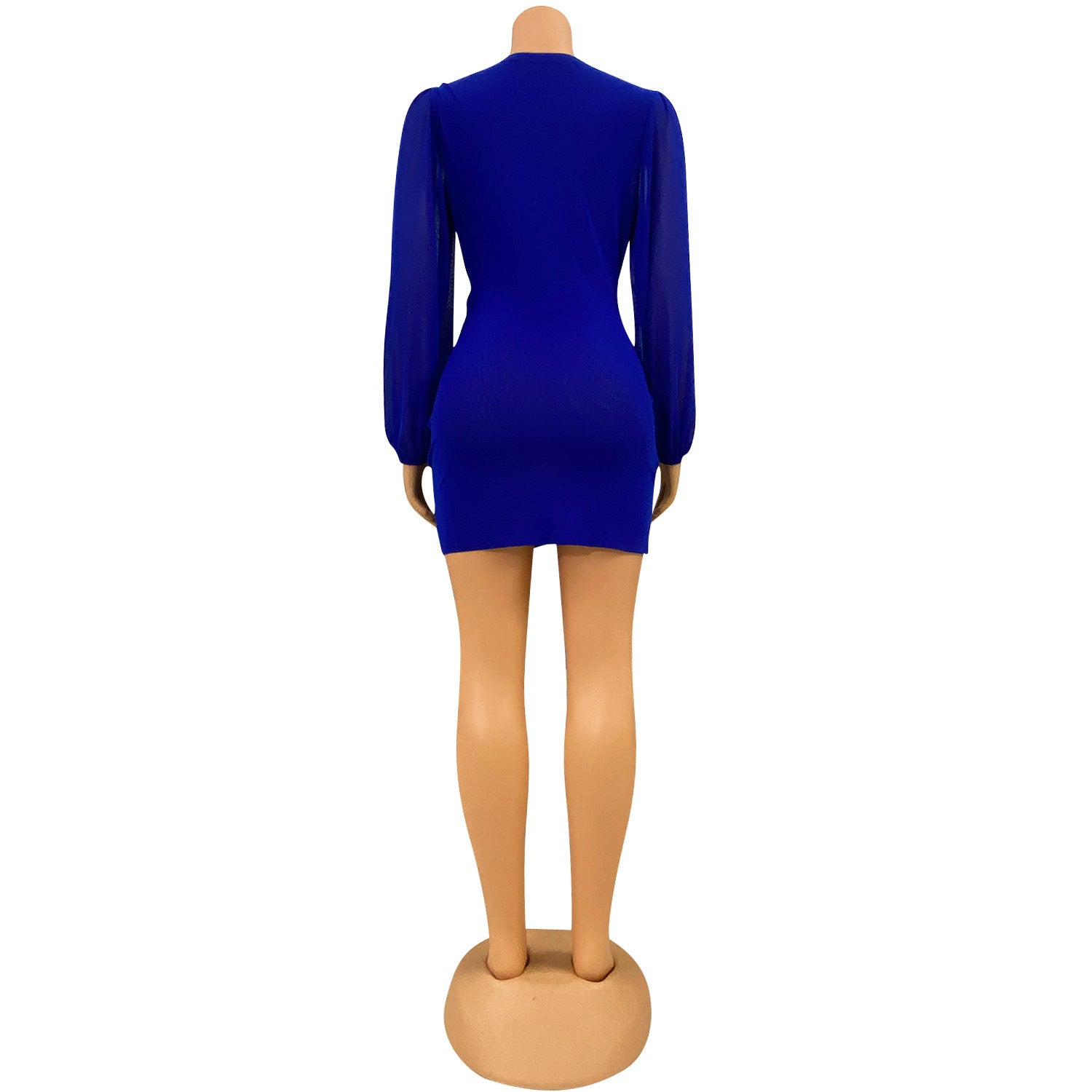 Women sexy v-neck mesh long-sleeved pleated dress 18