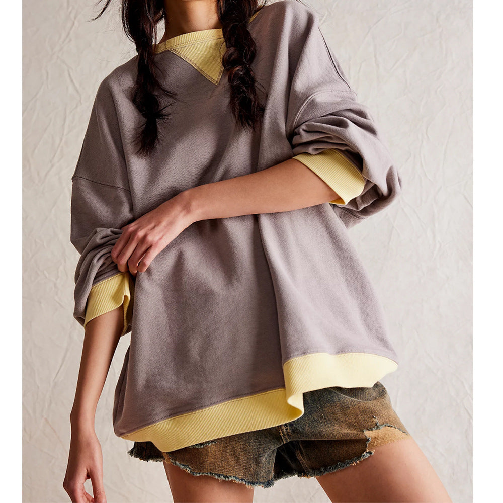 Autumn and winter contrast color Round Neck Women loose sweatshirt 11