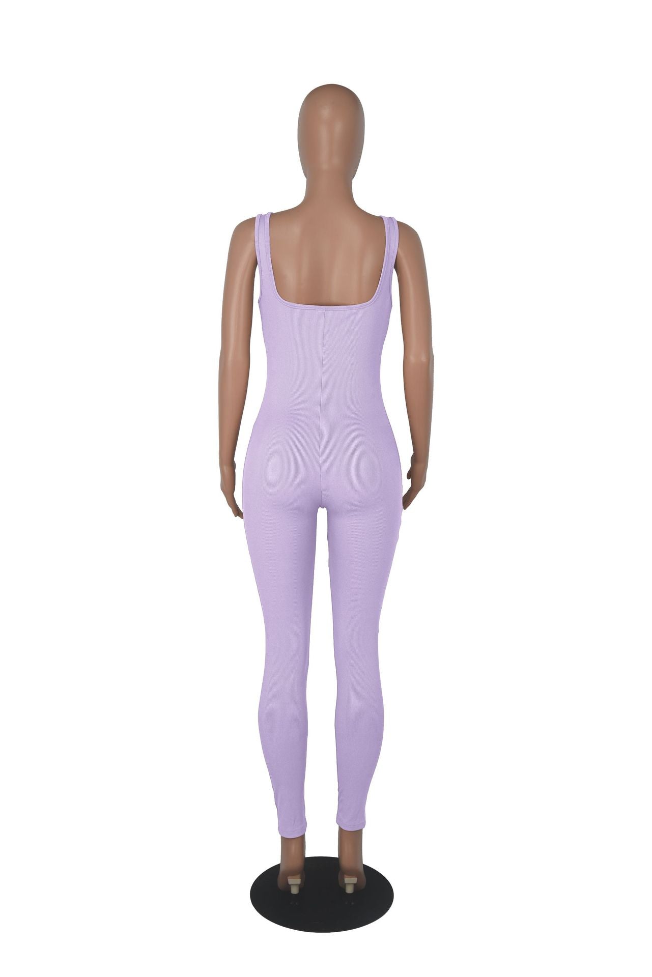 Women'S Solid Color Sleeveless Ribbed Square Neck Low Back Butt Lift Slim Fit Jumpsuit 38