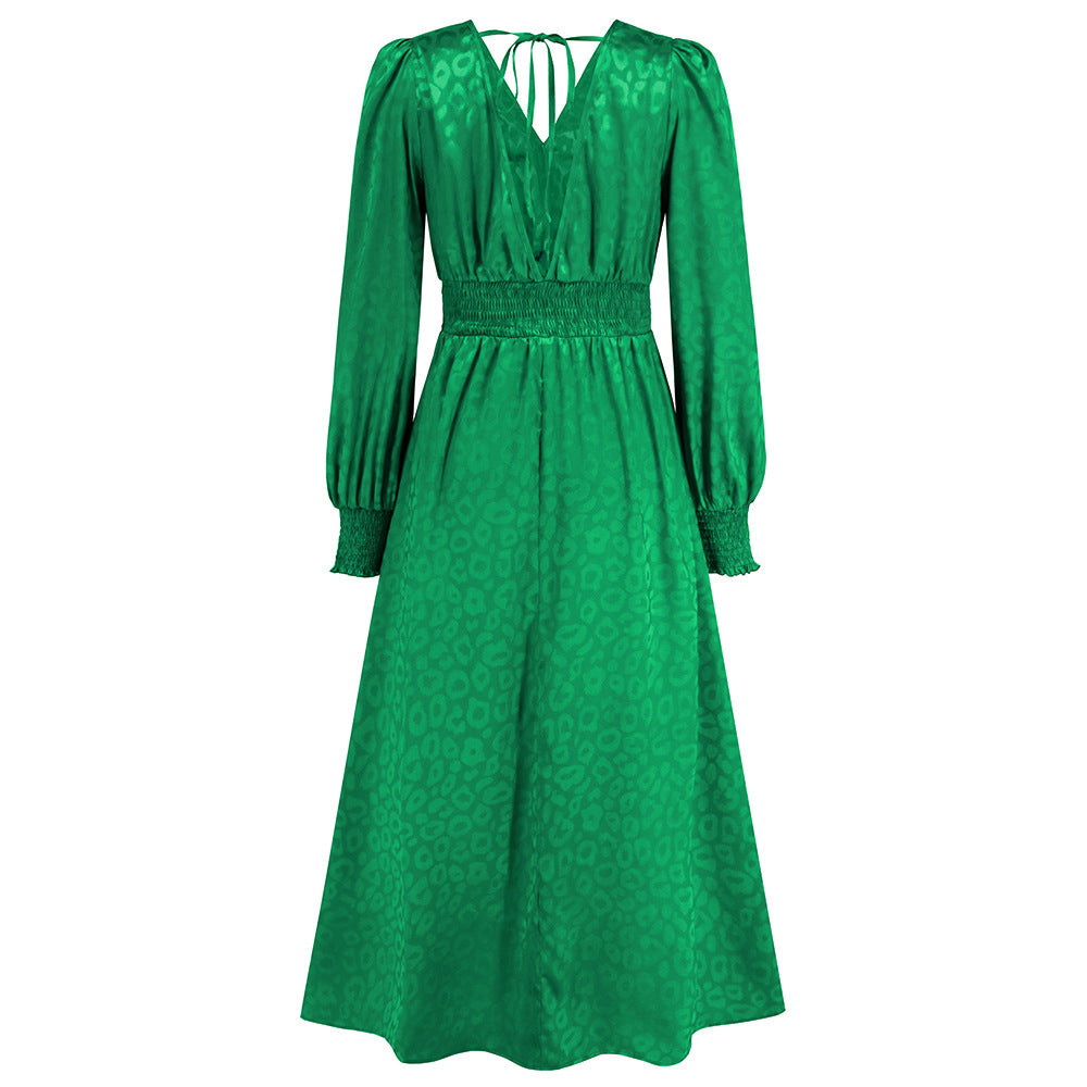 Plus Size Women V Neck Long Sleeve Leopard Print Dress 18