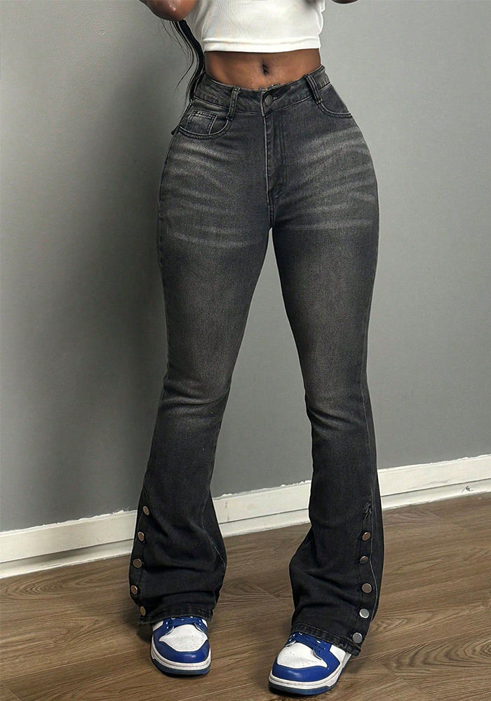 Women's Button Front Split Hem Denim Pants