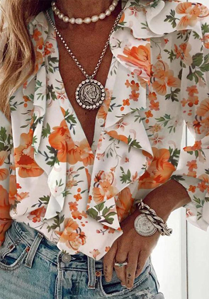 Fashionable Summer Loose V-Neck Print Shirt Top