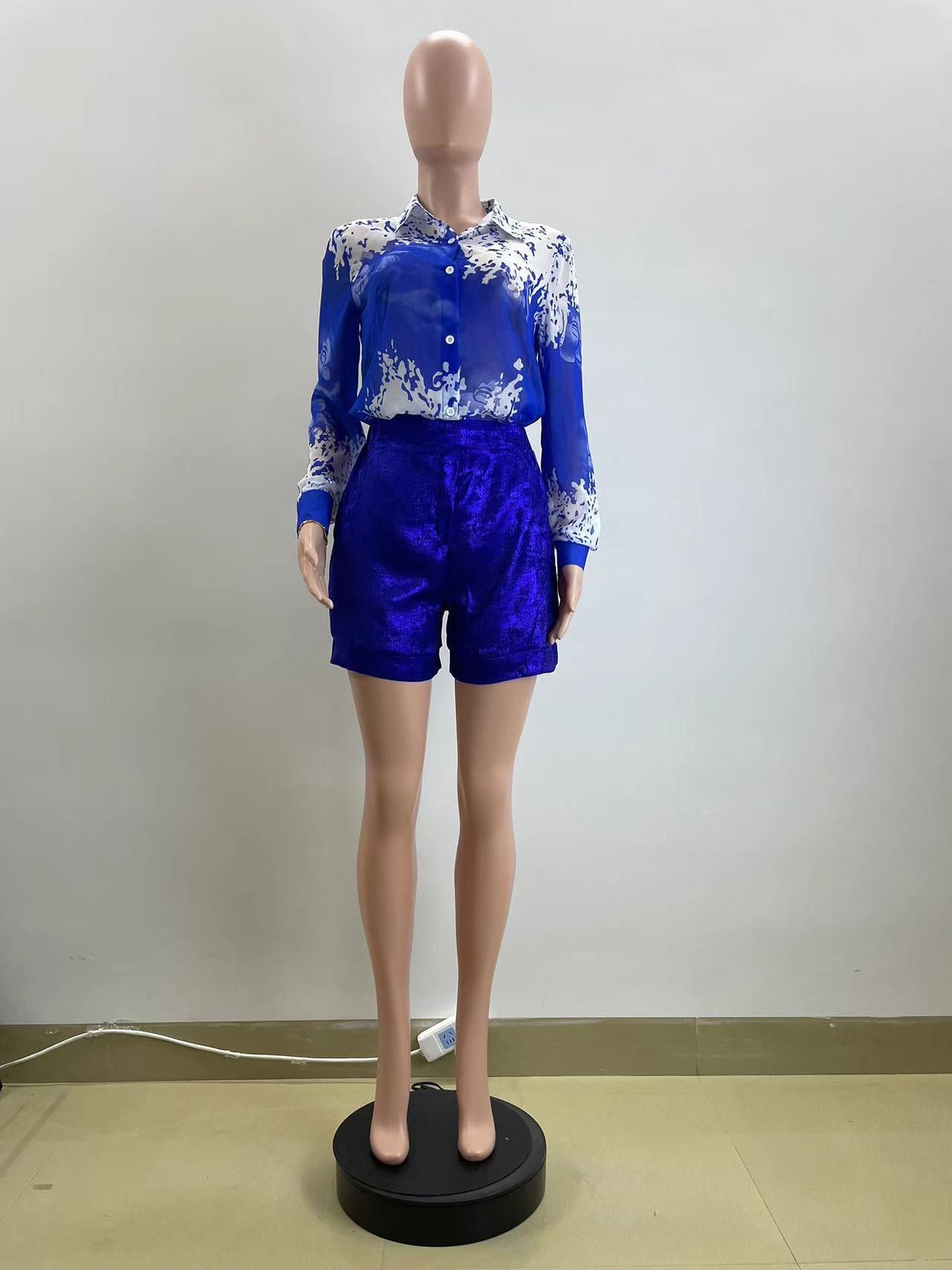 Women Casual Shirt Shorts Two Piece Set 9