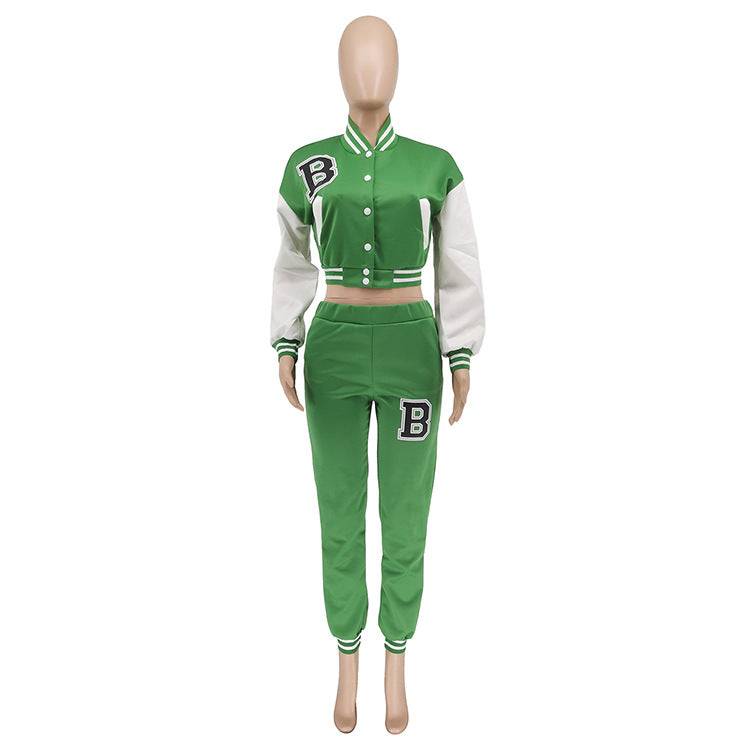 Women's Letter Print Casual Two-Piece Patchwork Tracksuit 27