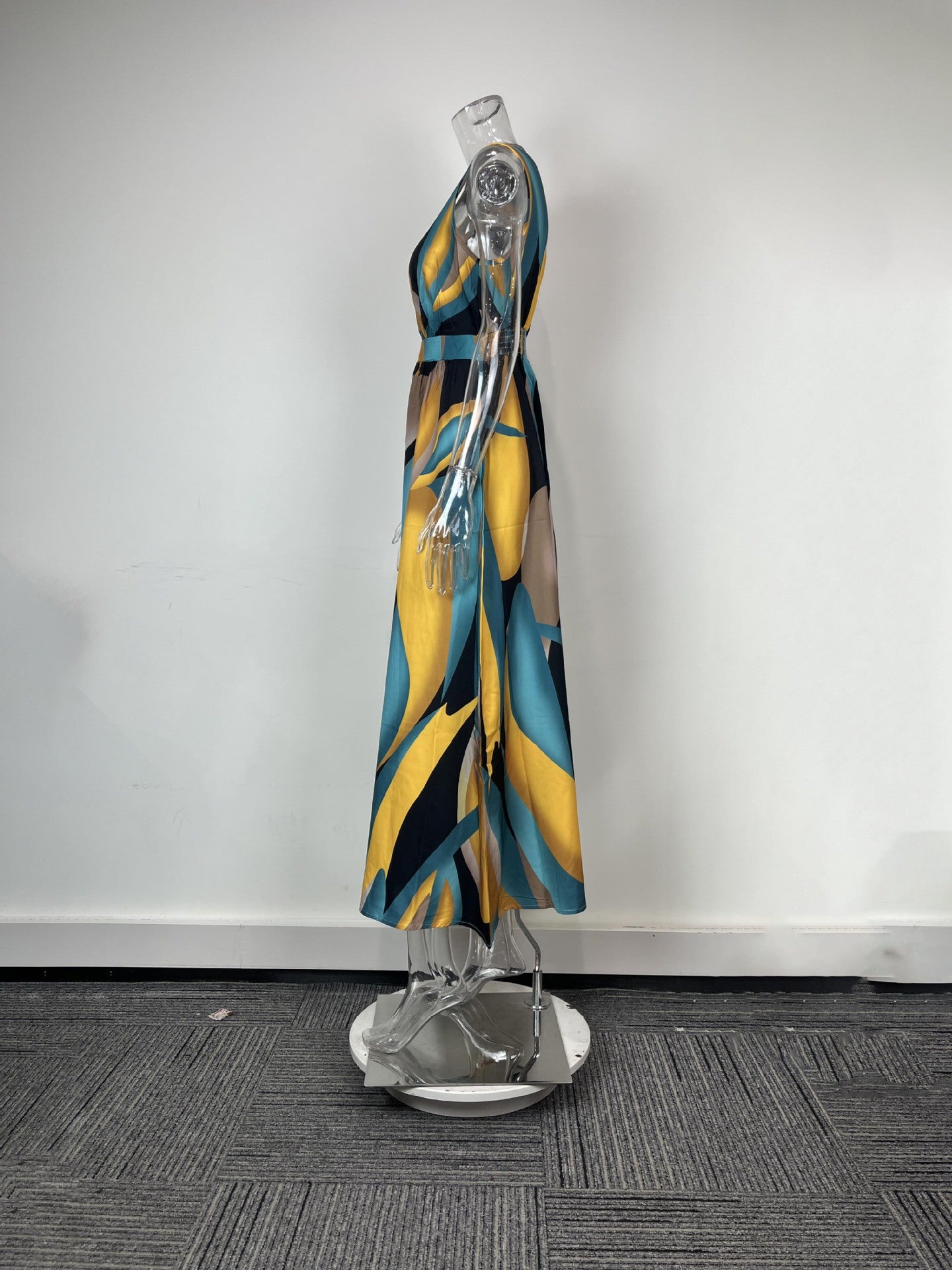 Women's Spring Printed Sleeveless Slim Waist Maxi Dress 6