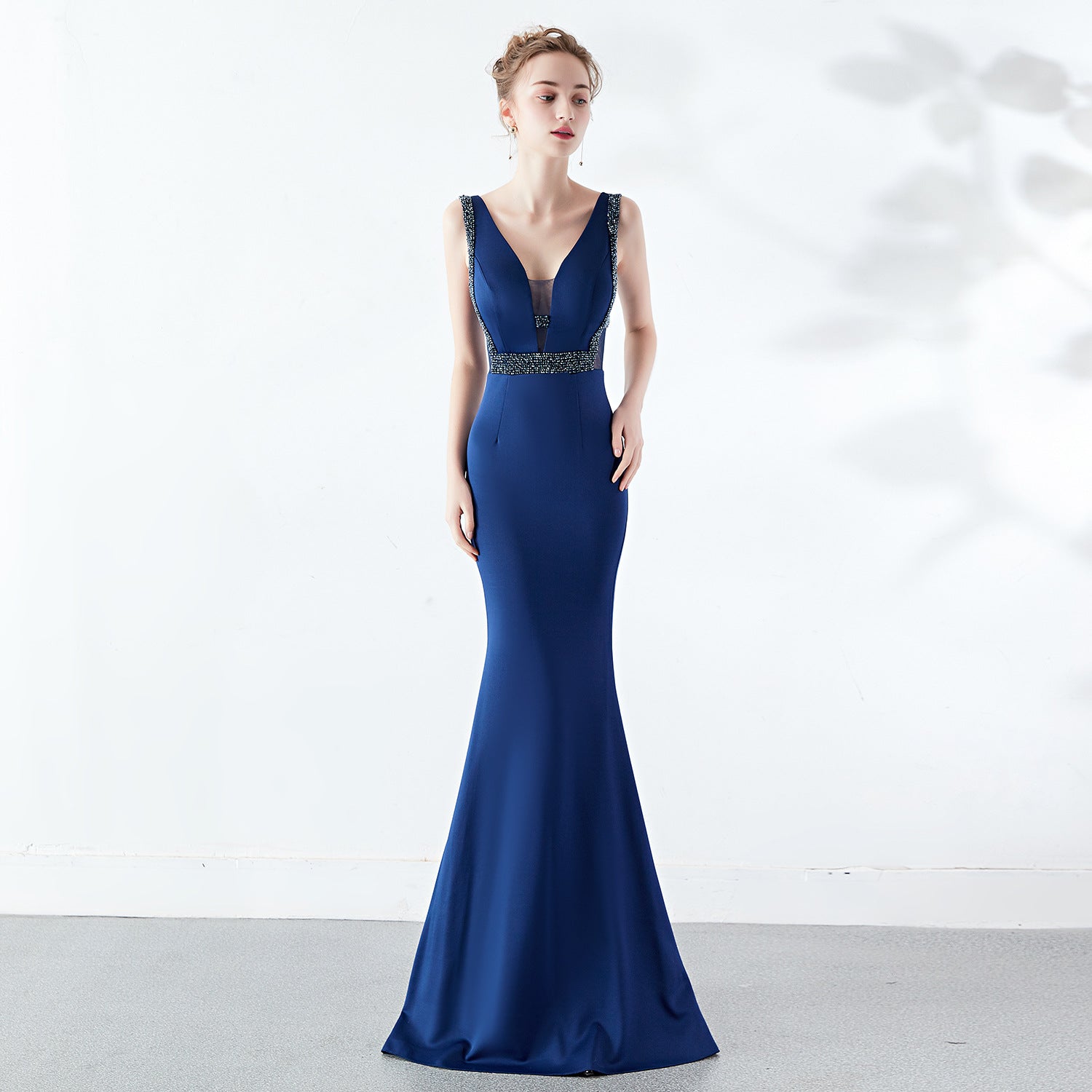 Women Elegant V Neck Slim Formal Party Maxi Mermaid Evening Dress 7