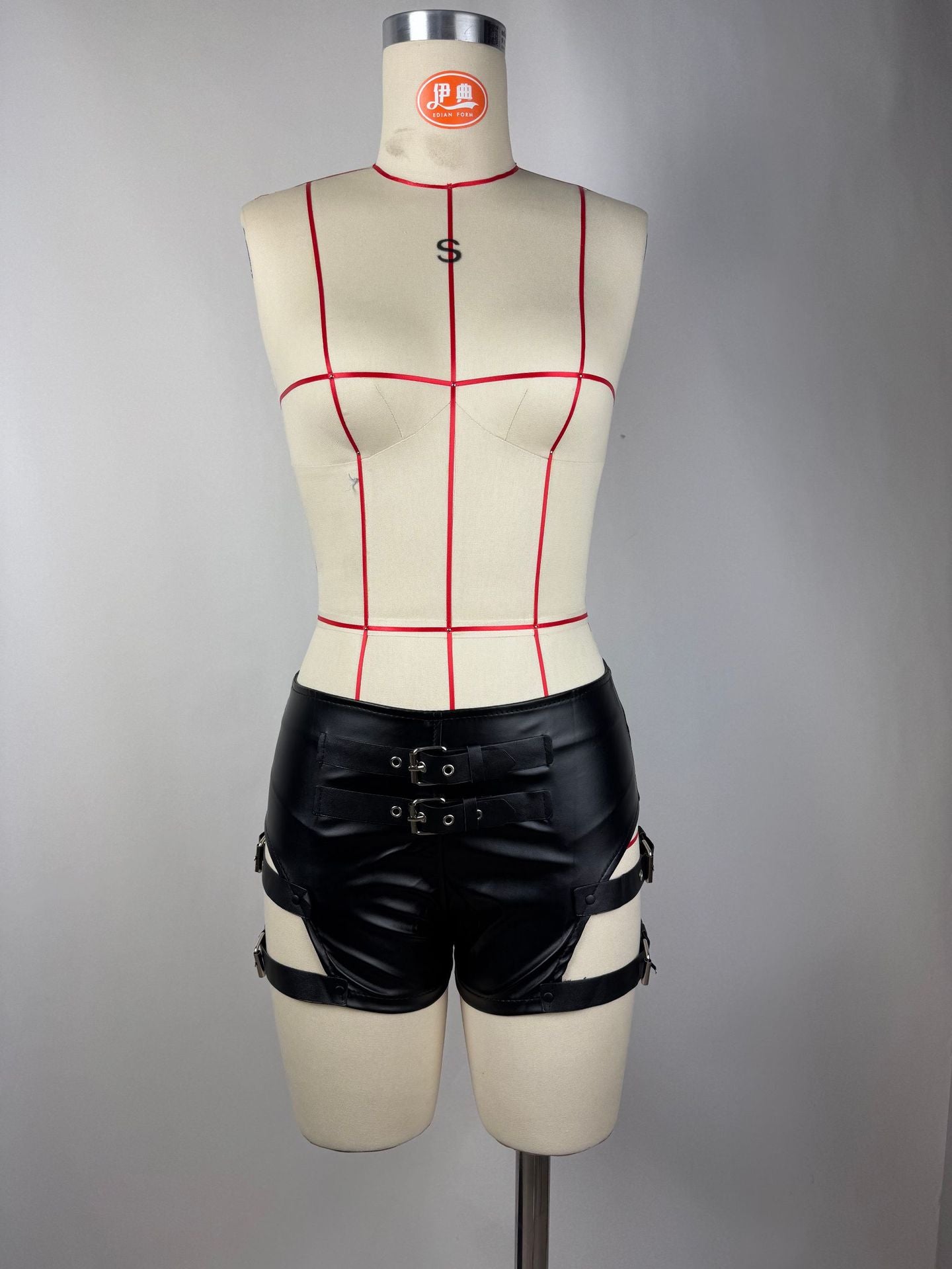 PU Leather Stretch Tight Fit Hollow-out High Waist Shorts 6