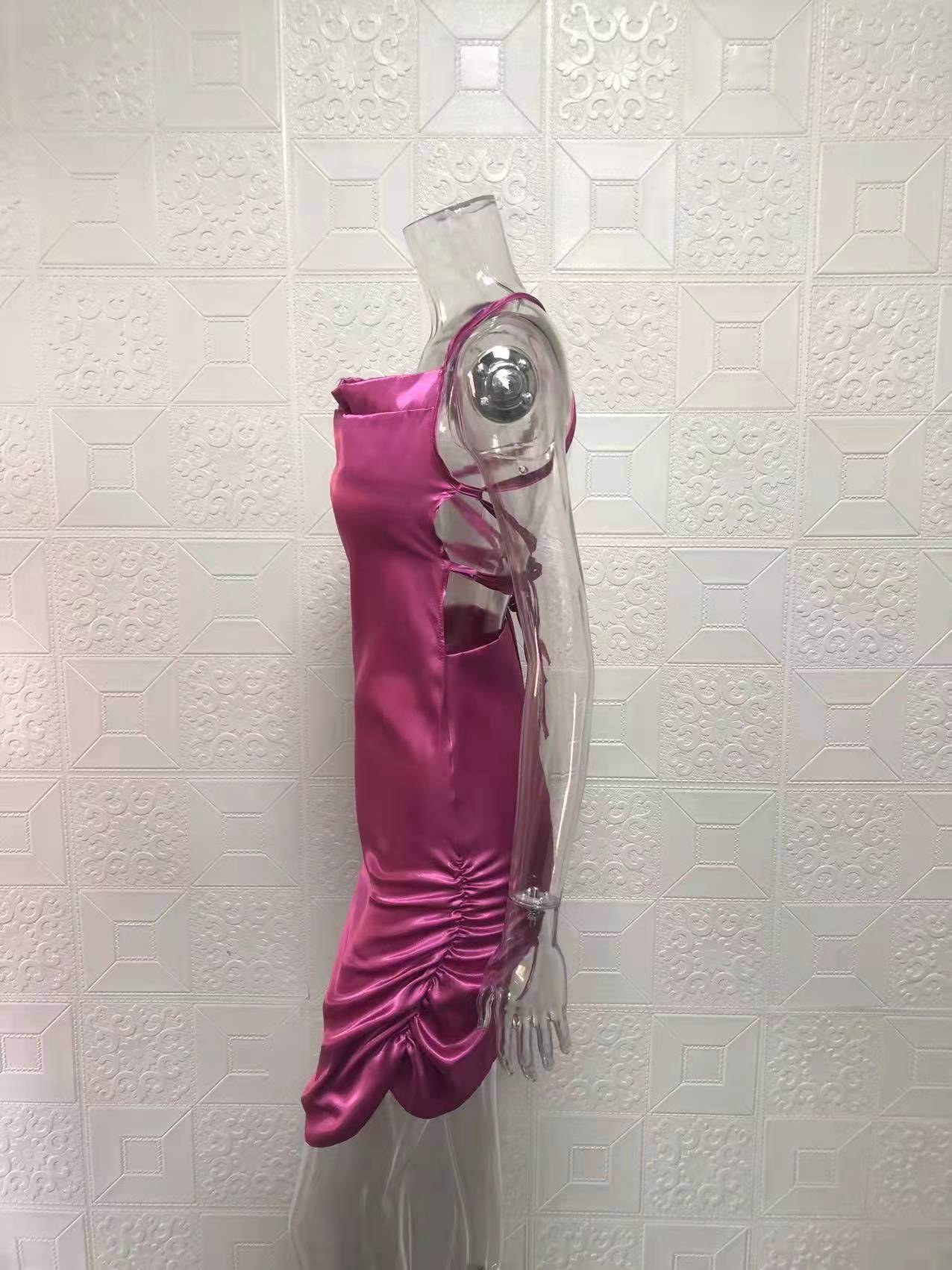 Women Sexy Strapless Pleated Backless Hollow Strap Dress 41