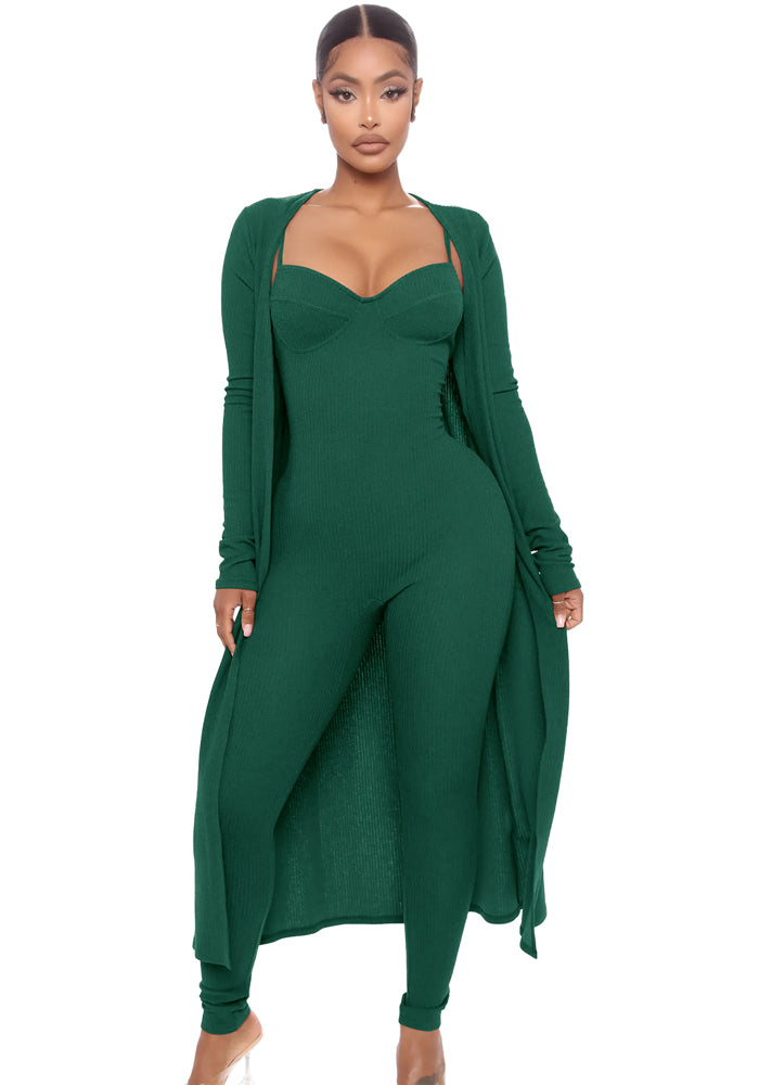 Fall Women'S Fashion Straps Jumpsuit + Casual Fall Loose Long Sleeves Cardigan