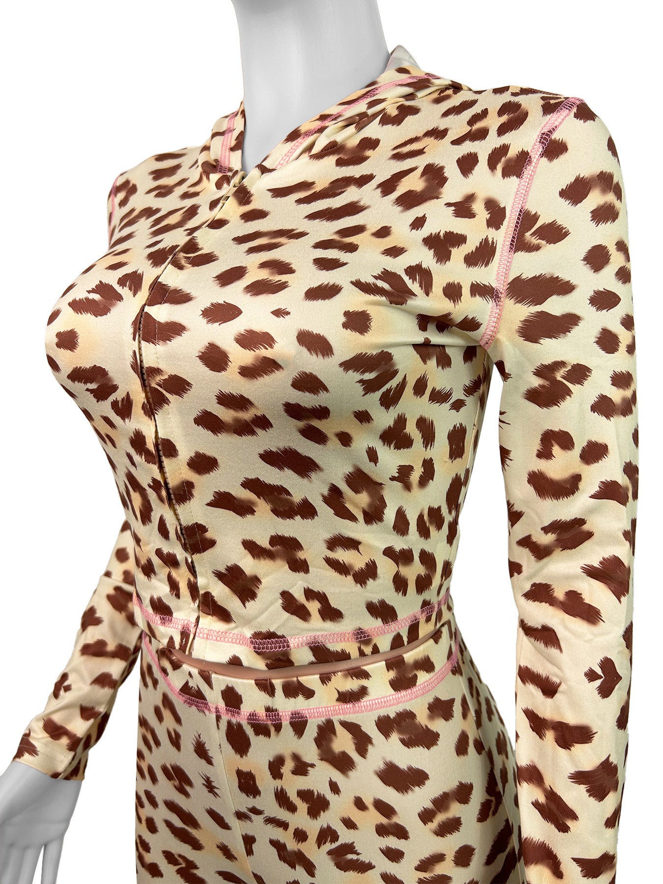 Women leopard print long-sleeved hooded top and pants two-piece set 8