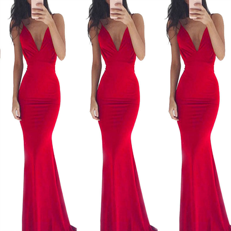 Women 's Fashionable Sexy Strap Low Back Long Cocktail Evening Dress 10
