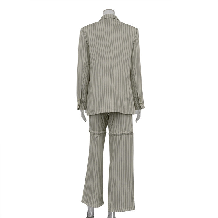 Fashion Striped Loose Women's Spring Autumn Casual Blazer Trousers Two-Piece Set 7