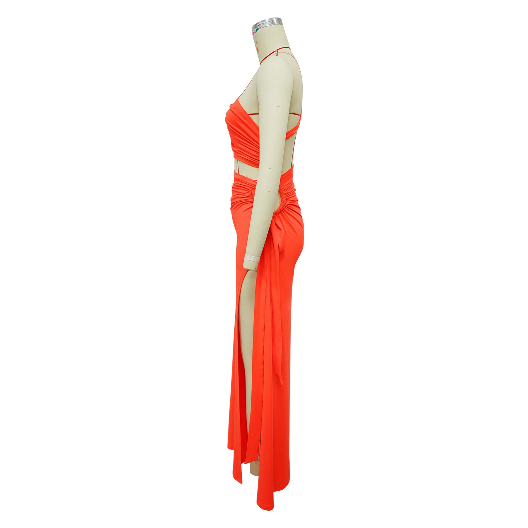 Fashionable women's solid color slash shoulder sexy slit dress 9