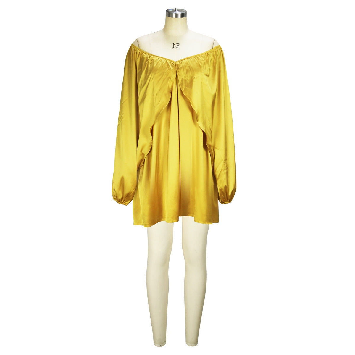 Women's Spring Summer Chic Off Shoulder Sexy Solid Color Color Bat Sleeves Dress 16