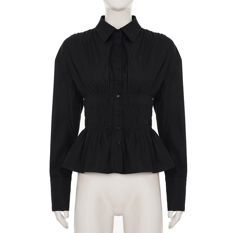Women Pleated Casual Solid V-Neck Shirt 6