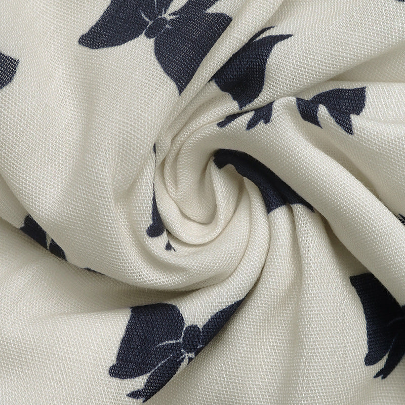 Women Bow Print Patchwork Summer Holidays Lace-Up Strap Dress 9