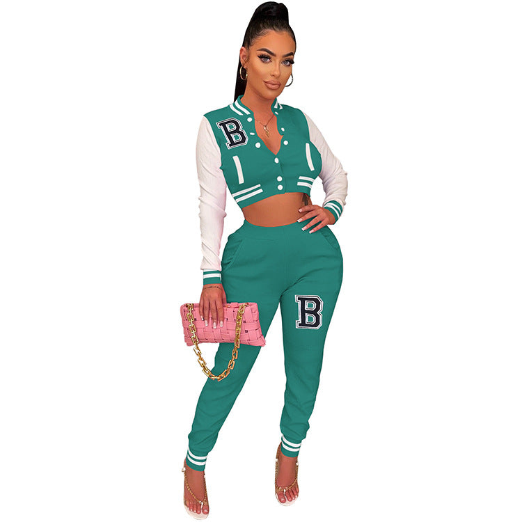 Women's Letter Print Casual Two-Piece Patchwork Tracksuit 13