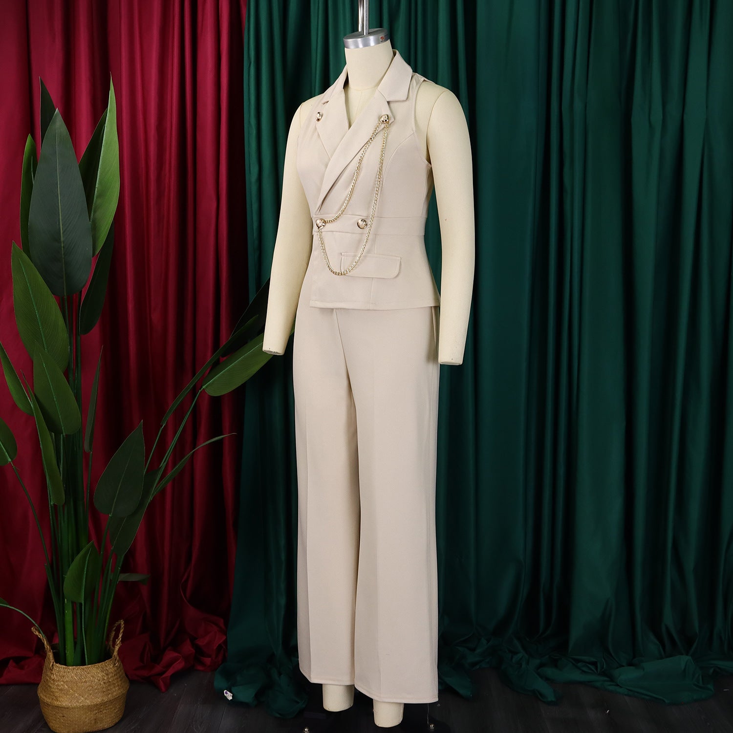 Women's Turndown Collar Sexy Fashion Chain Casual Wide Leg Africa Jumpsuit 24