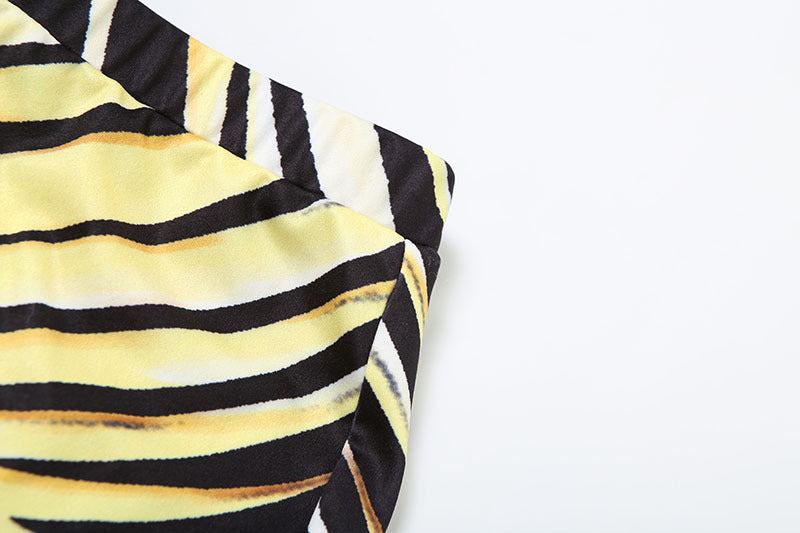 Summer Women's Zebra Print Deep V-Neck Top & Slim Shorts Set 14