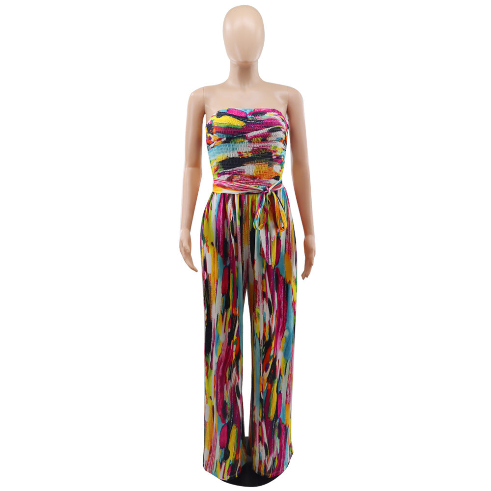 Trendy Print Strapless Slim Waist Casual Holidays Jumpsuit 9