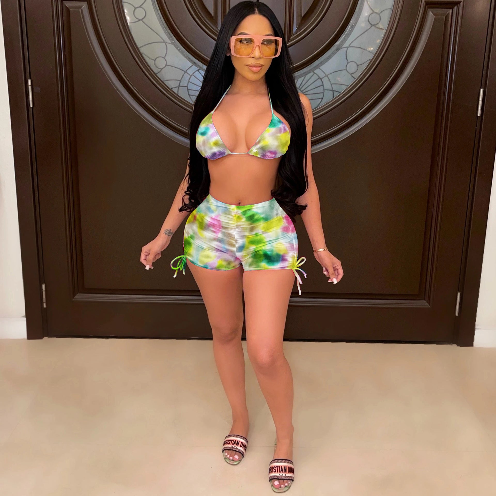 Spring And Summer Women's Sexy Multi-Color Printed Two-Piece Shorts Set 3