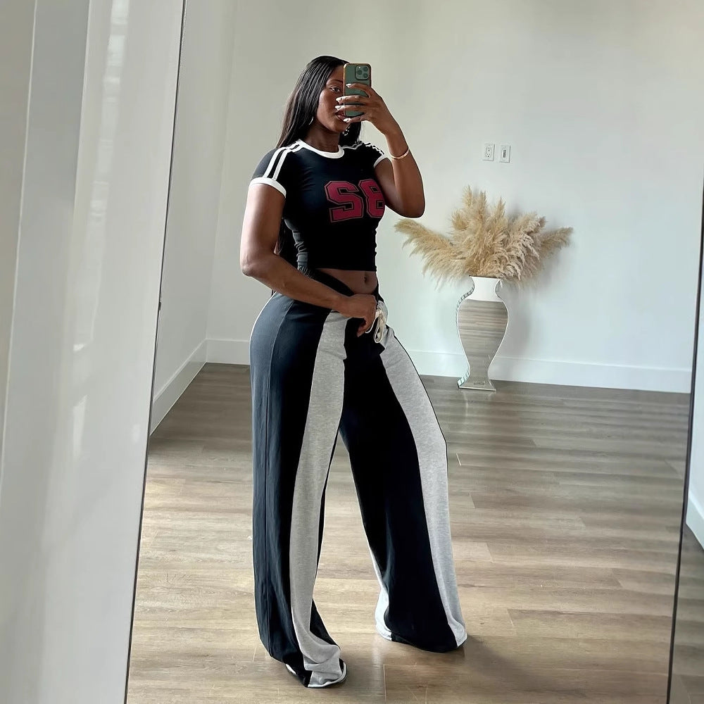 Women Casual Patchwork Loose Straight Pants 4