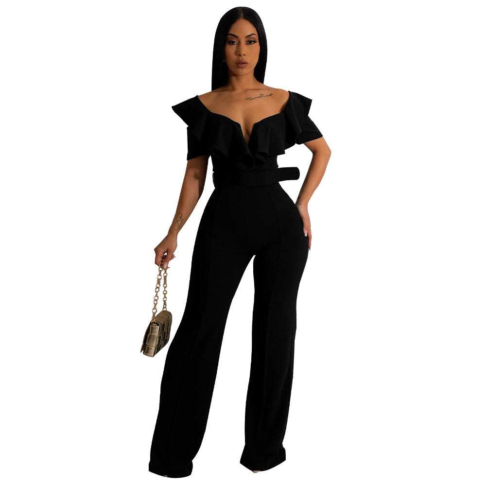 Women's v-neck ruffled sexy Slim Waist Jumpsuit for women