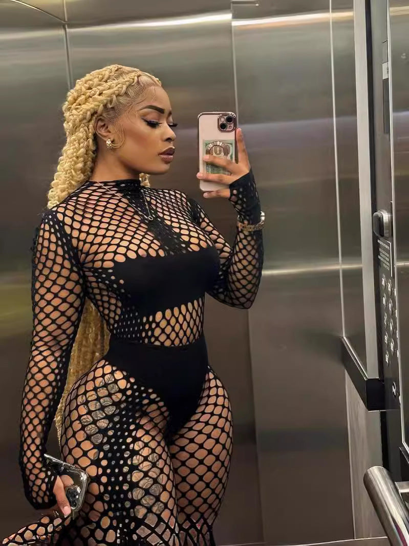 Women hollow sexy mesh two-piece set 6