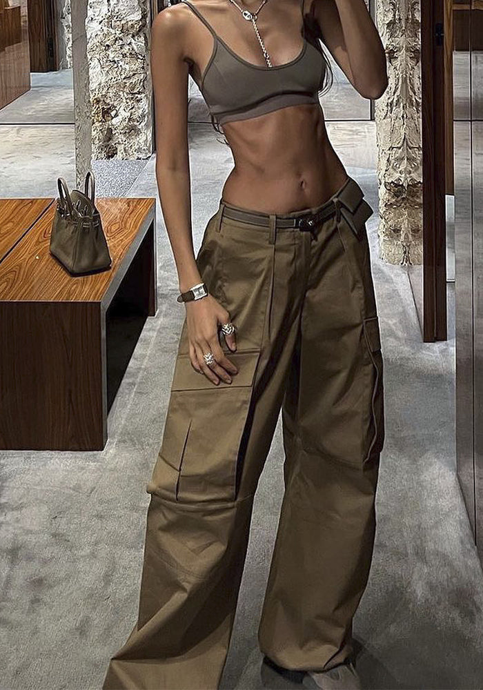 Retro low-waist loose woven pants women's multi-pocket Casual Cargo pants