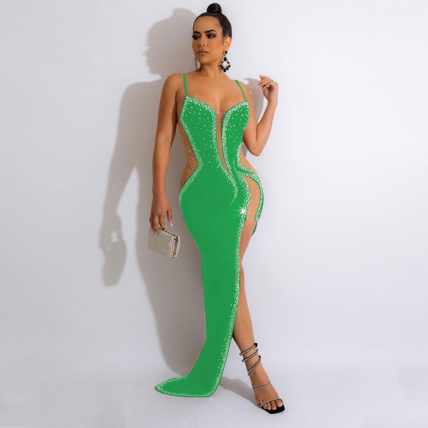 Sexy Straps Rhinestone Beaded Irregular Eveing Dress 7