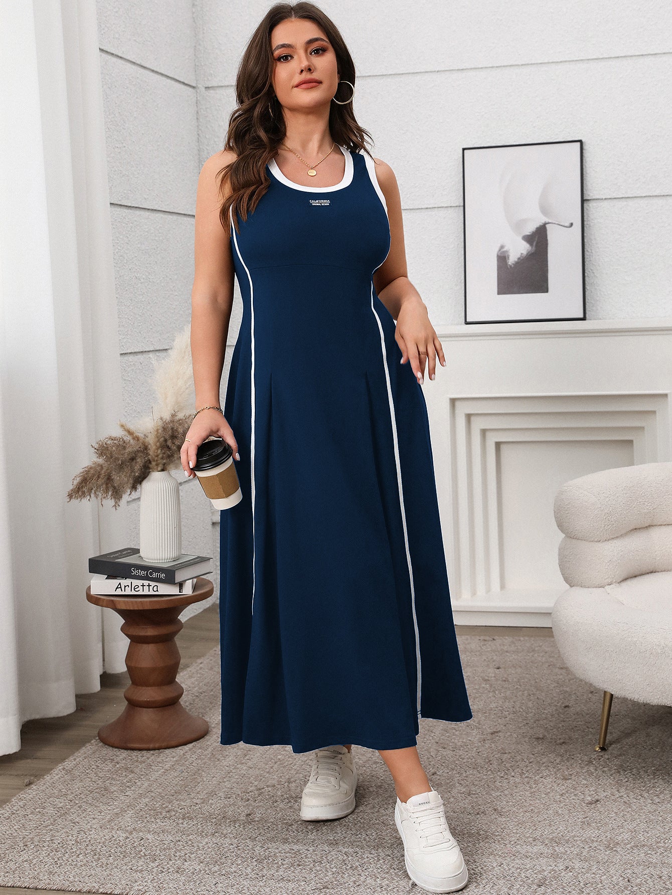 Women's Spring/Summer Plus Size Casual Strap Long Dress 3